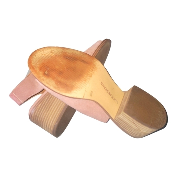 Lucky Brand Suede Pink Terif Stacked Heels Open Toe Slingback Dress Sandals 7M - Picture 10 of 13